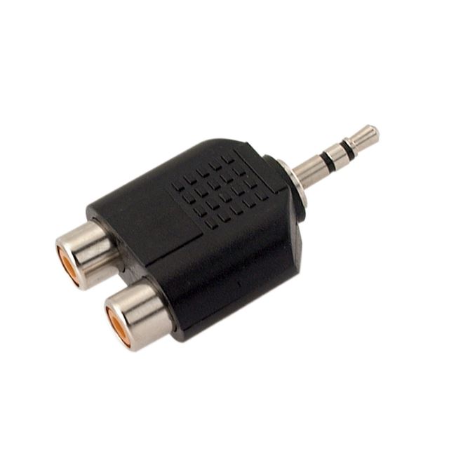 Audio adapter 3.5mm stereo plug to 2 x RCA jack plastic shell